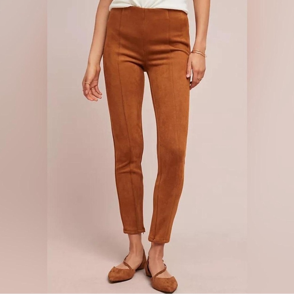 Anthropologie Brown Faux Suede Leggings Ankle Zippers Boho Festival Style Sz 28